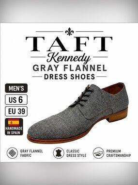 TAFT Kennedy Gray Flannel Dress Shoes Men’s US 6 EU 39 Handmade Spain Lace Up